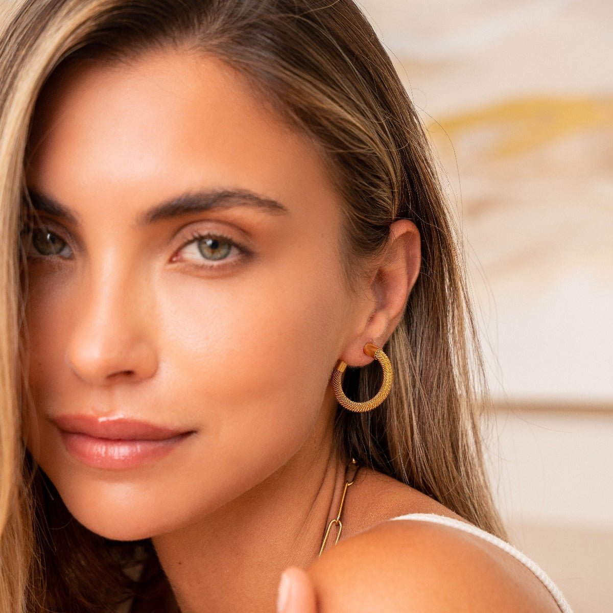 Isabella Mesh Hoop Earring 18K Gold Plated