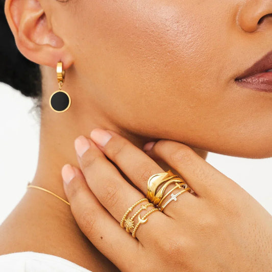 Earring Noir Pendant 18K Gold Plated