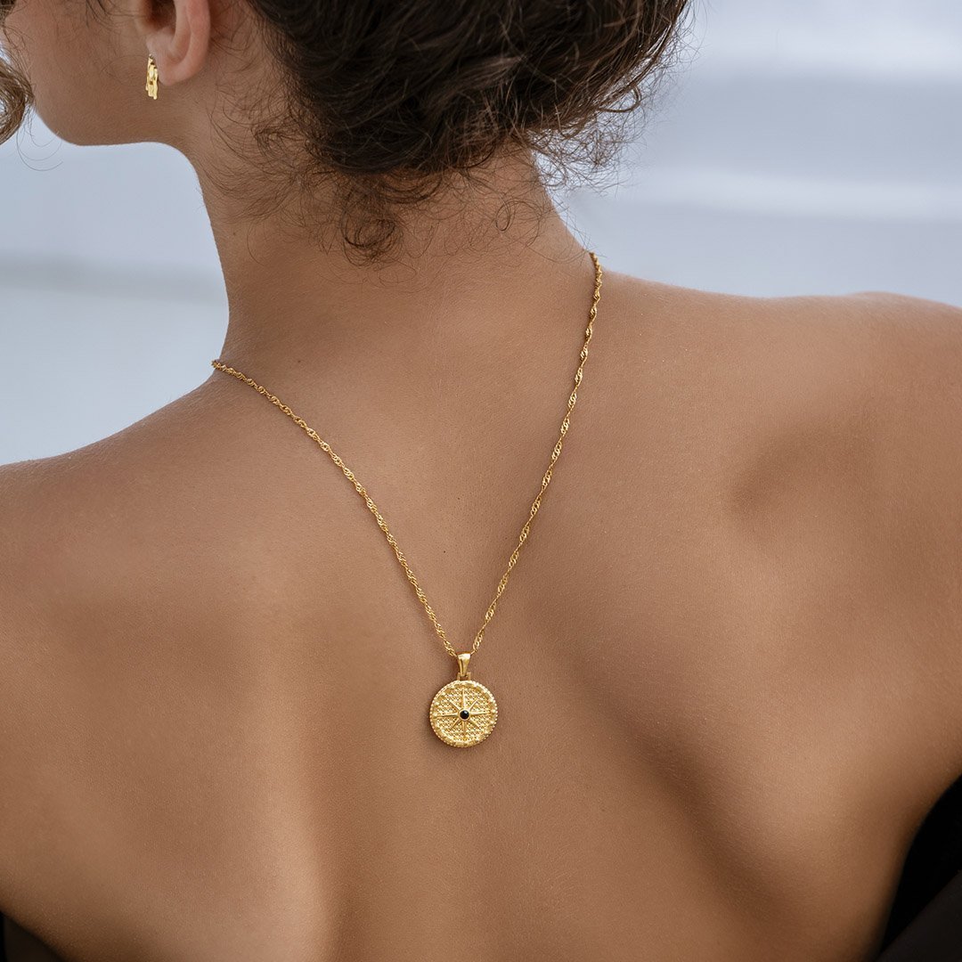 Necklace Star Compass Rose 18K Gold Plated
