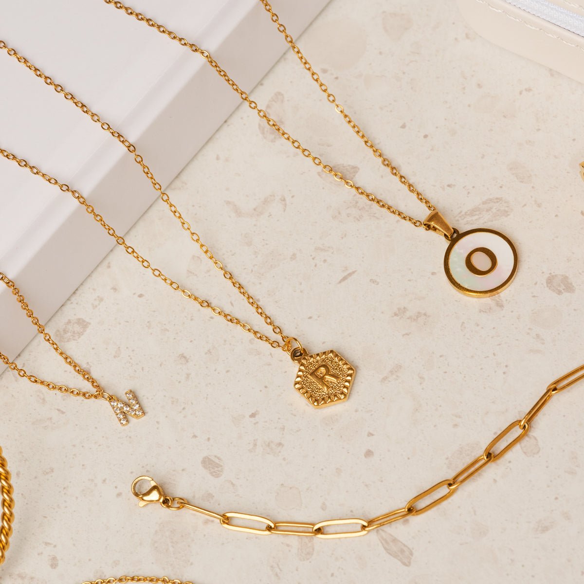 Necklace Letter Initial Hex 18K Gold Plated