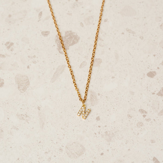 Necklace Letter Initial Stone 18K Gold Plated