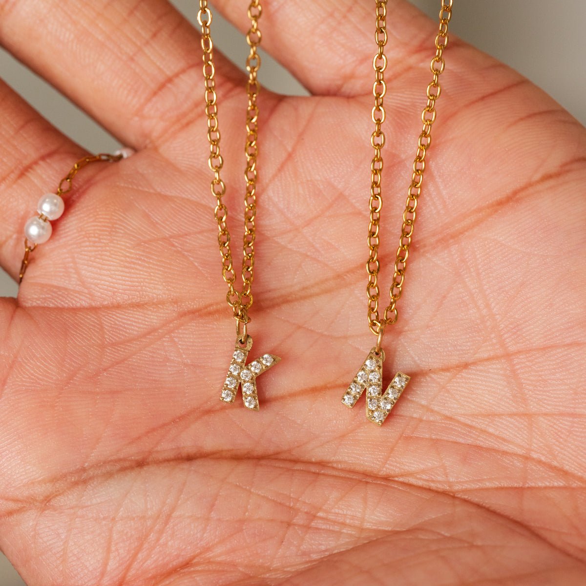 Necklace Letter Initial Stone 18K Gold Plated