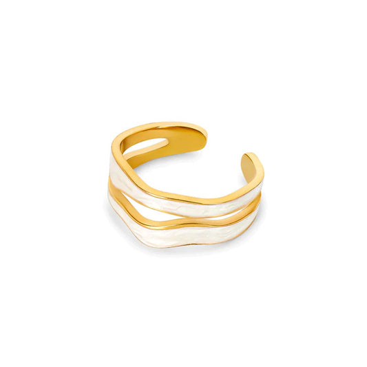Ring Abstract Mother of Pearl Adjustable 18K Gold Plated