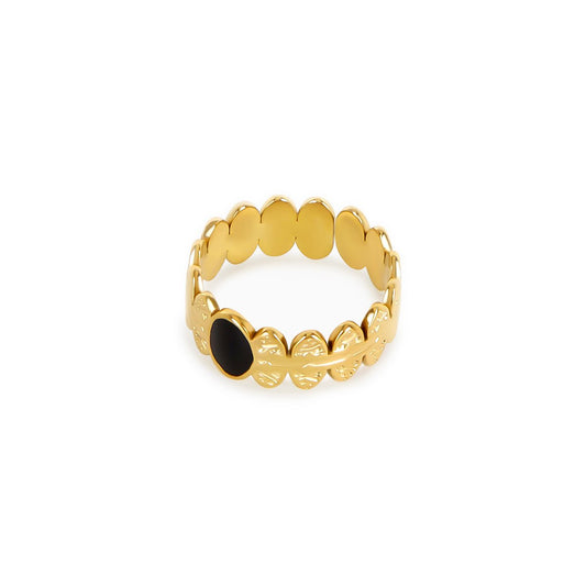 Ring Adjustable Onyx Stone 18K Gold Plated
