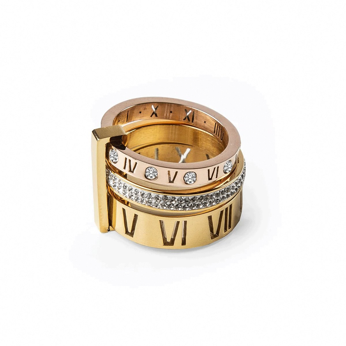 Ring Triple Band Roman Numeral 18K Gold Plated