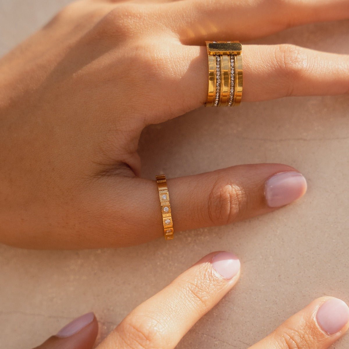 Ring Stone Blocks 18K Gold Plated