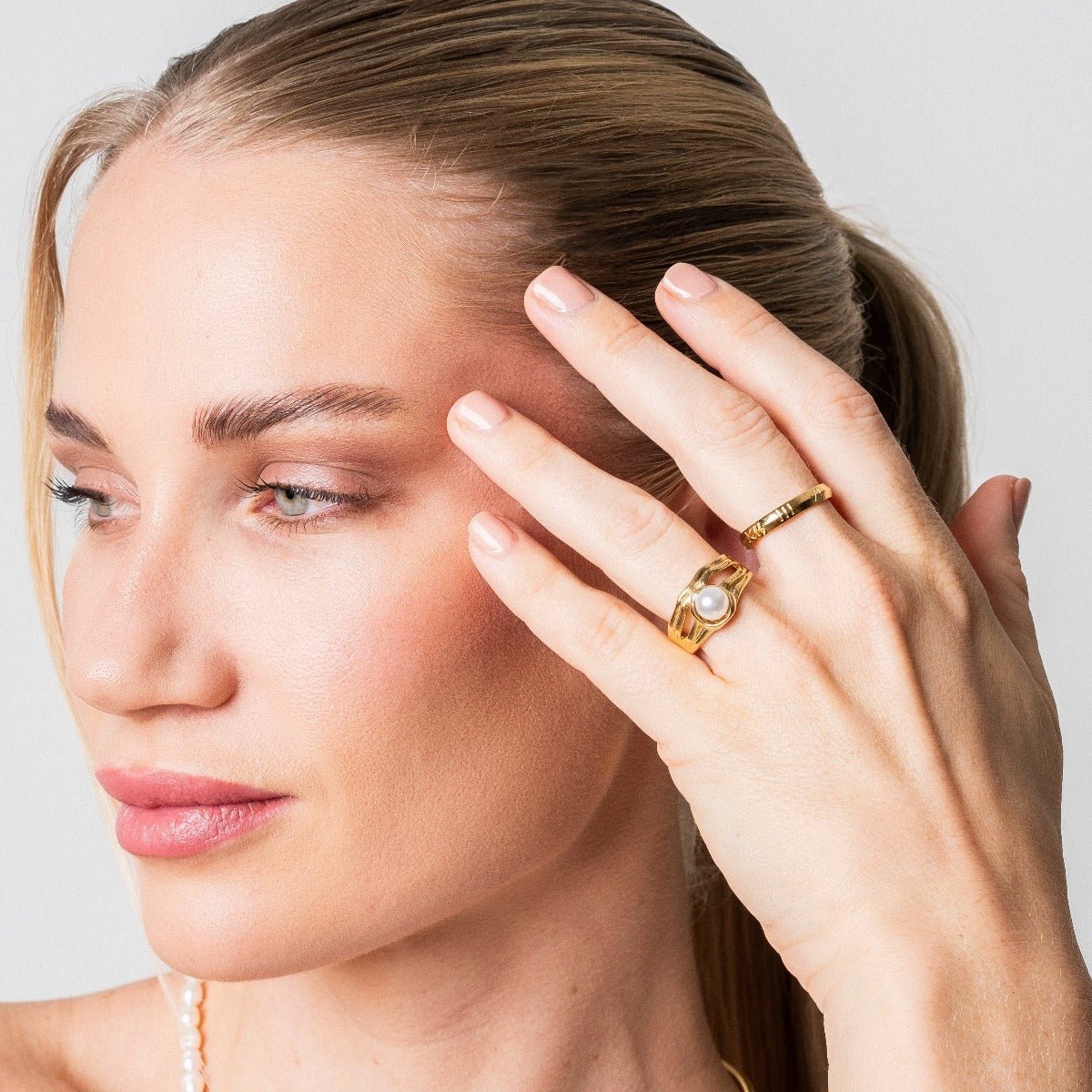 Ring Catalina Pearl Solitaire 18K Gold Plated