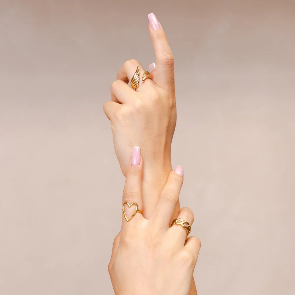 Adjustable Hollow Heart Ring 18K Gold Plated