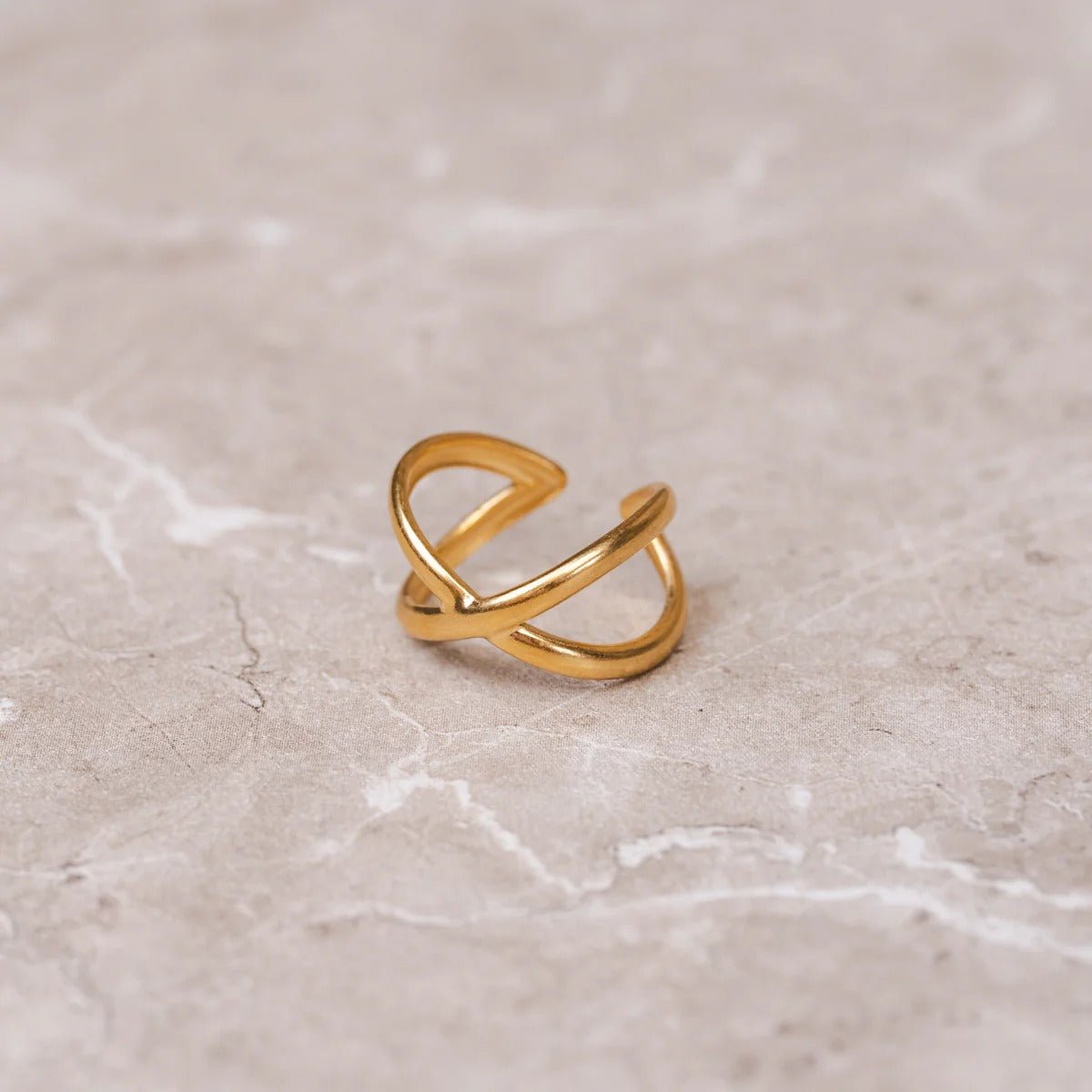 Minimal Adjustable Cross Ring 18K Gold Plated