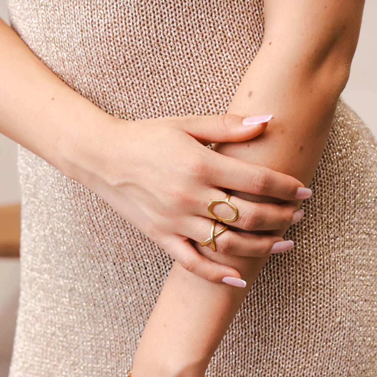Minimal Adjustable Cross Ring 18K Gold Plated