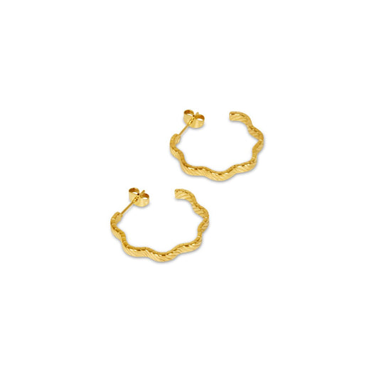 Earring Wavy Texture Hoop 18K Gold Plated