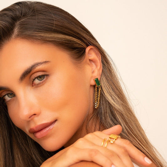 Earring Elisabeth Emerald Zirconia Chain 18K Gold Plated