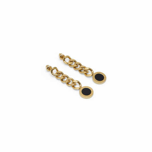 Earring Glamor Onyx Stone Chain 18K Gold Plated