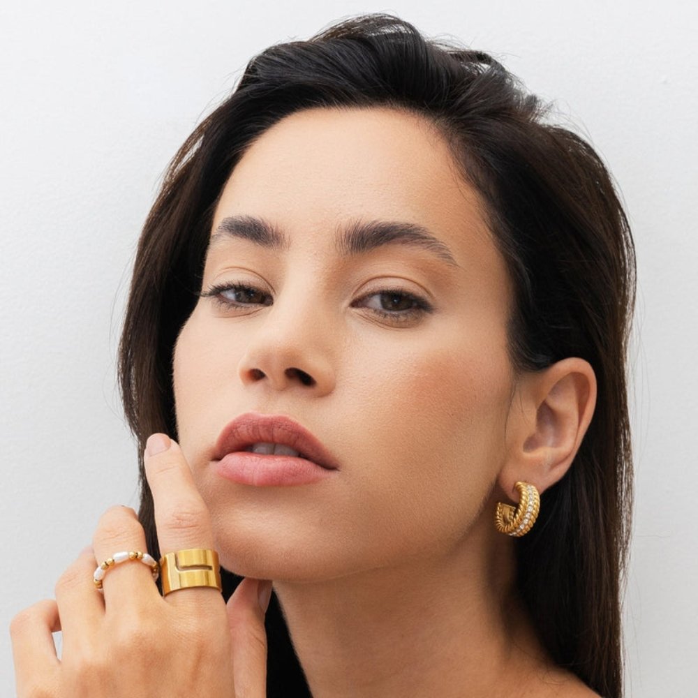 Date Hoop Earring 18K Gold Plated