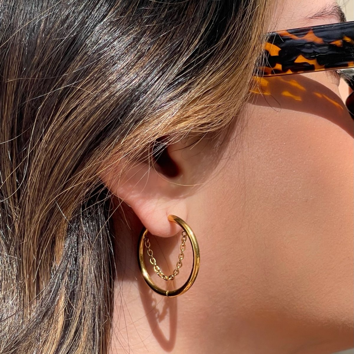 Diamond-shaped Hoop Earring 18K Gold Plated