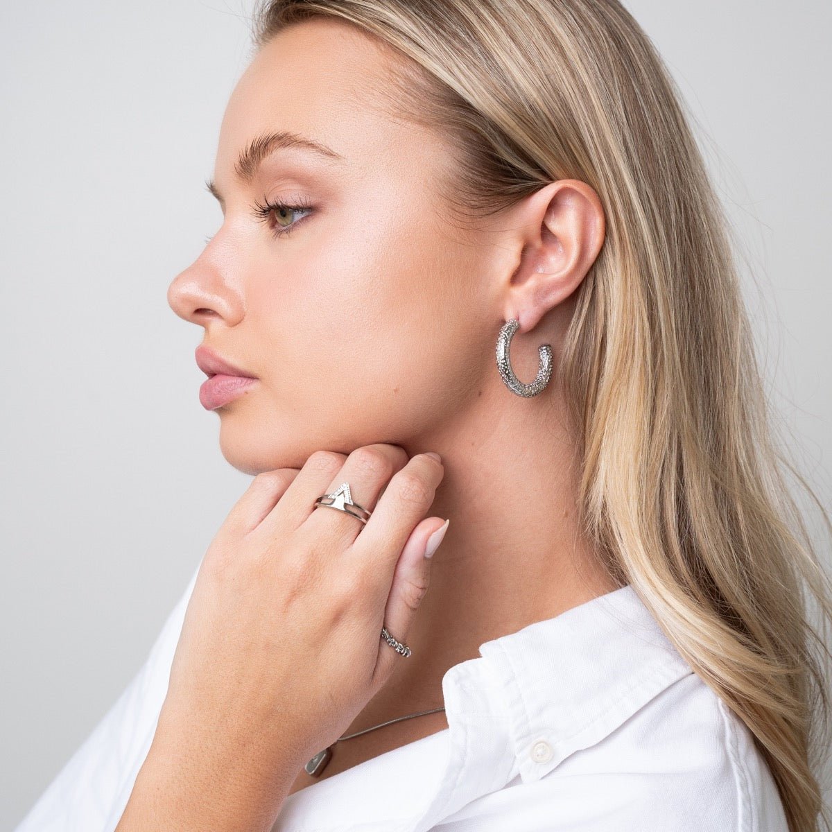 Texture Hoop Earring - Silver