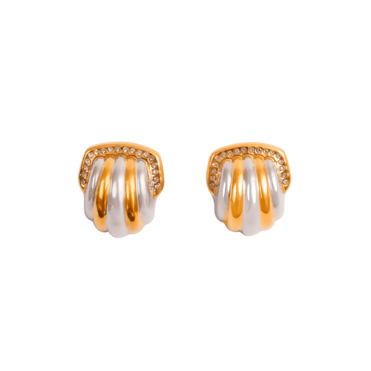 Earring Dome Crystal with Mixed Gold and Silver Finish