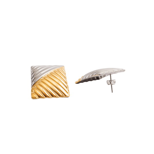 Dual Square Earring with Mixed Gold and Silver Finish