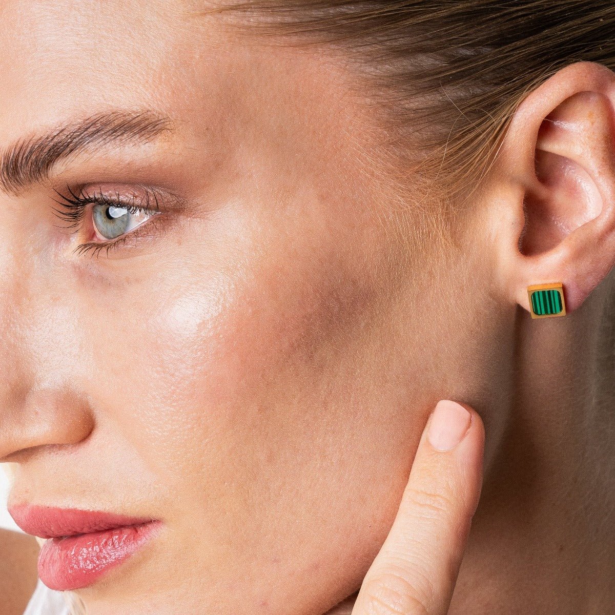 Earring Geometric Green Stone 18K Gold Plated