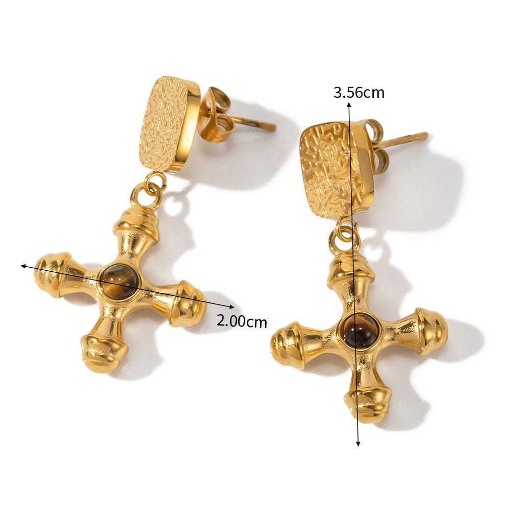 Tiger Eye Earring 18K Gold Plated