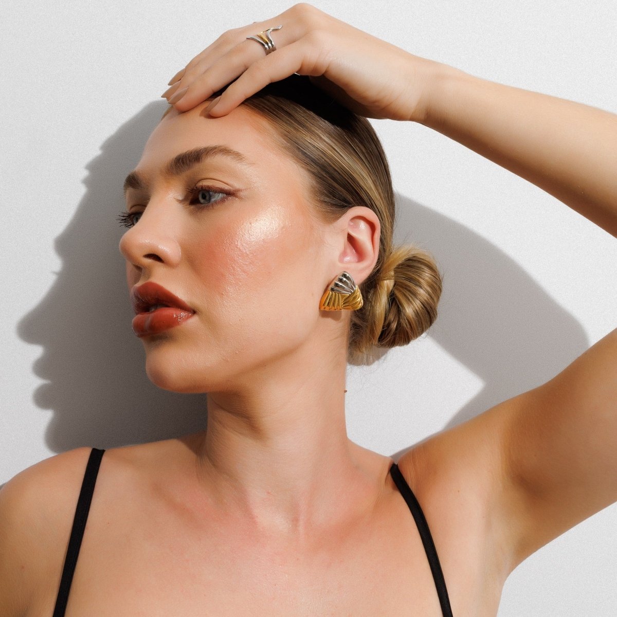 Earring Triad Shine with Mixed Gold and Silver Finish