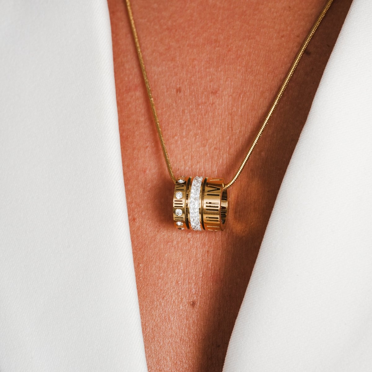 Triple Band Roman Numeral Necklace 18K Gold Plated