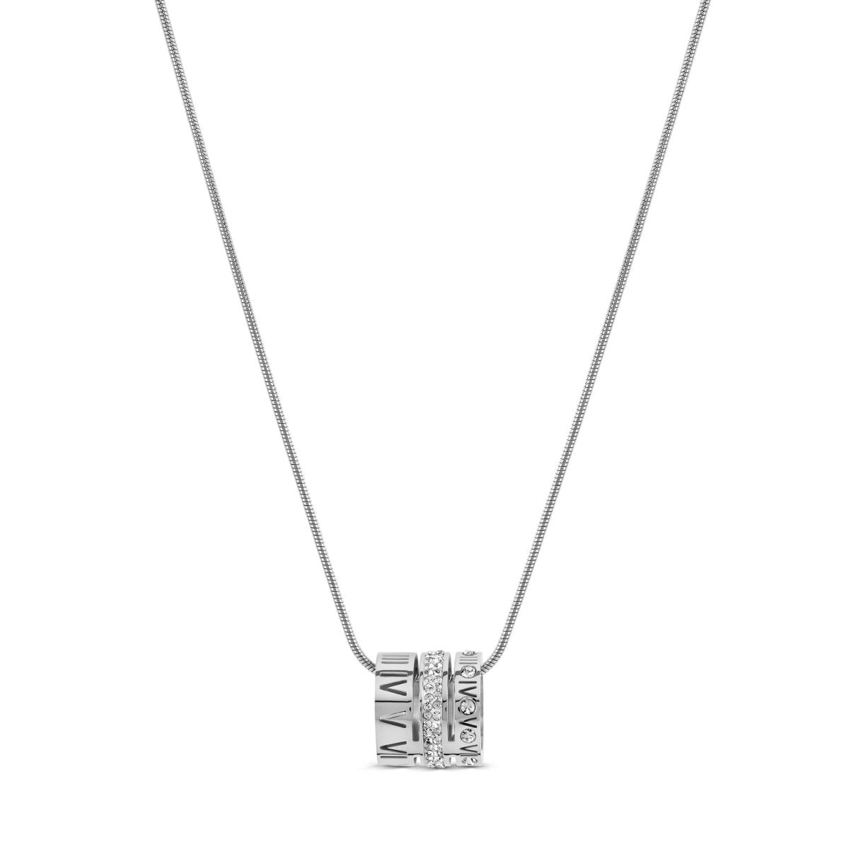 Triple Band Roman Numeral Necklace - Silver