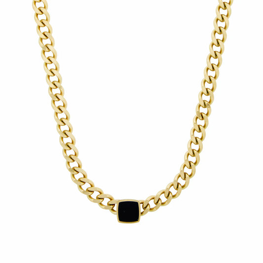 Necklace Chain Square Onyx Stone 18K Gold Plated