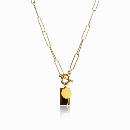 Necklace Geometric Smooth Pendant Chain 18K Gold Plated