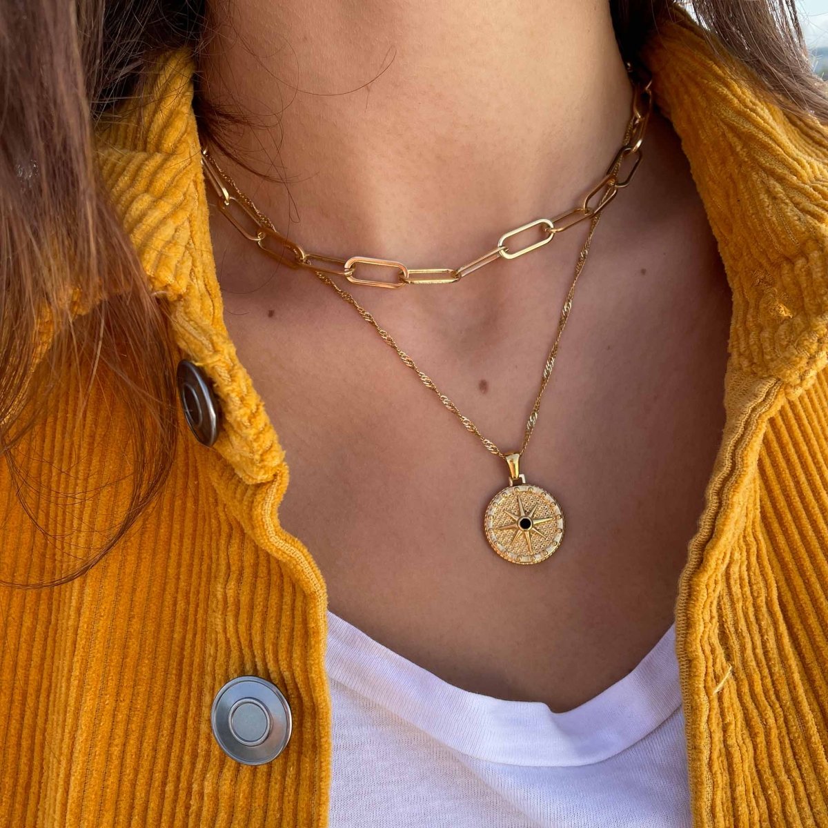 Necklace Star Compass Rose 18K Gold Plated