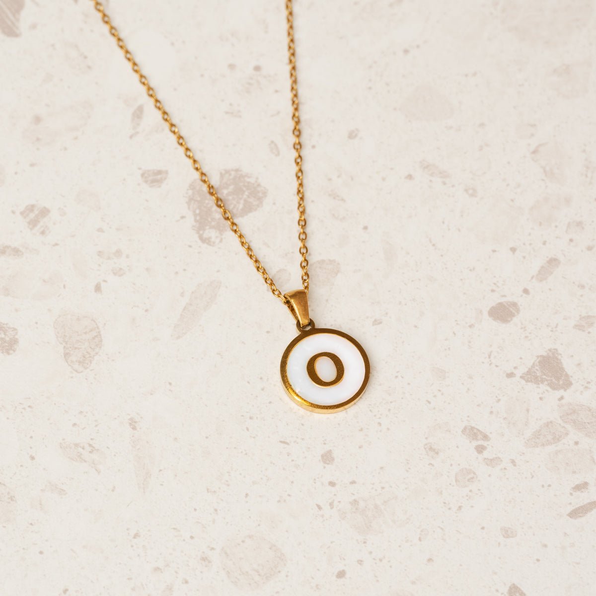 Necklace Letter Initial Marble 18K Gold Plated
