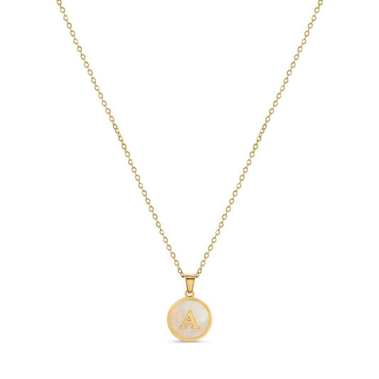 Necklace Letter Initial Marble 18K Gold Plated