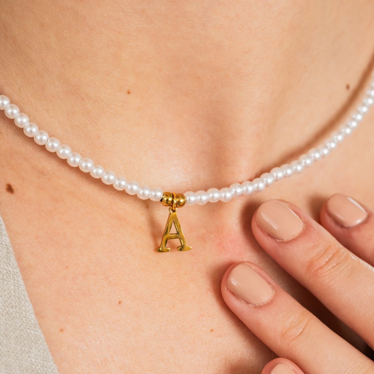 Necklace Letter Initial Pearl 18K Gold Plated