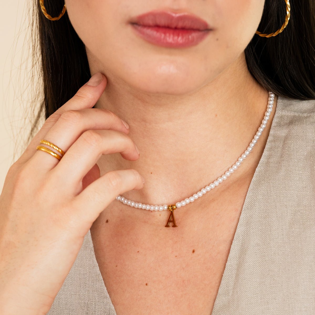 Necklace Letter Initial Pearl 18K Gold Plated