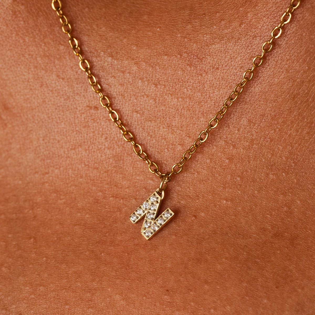 Necklace Letter Initial Stone 18K Gold Plated