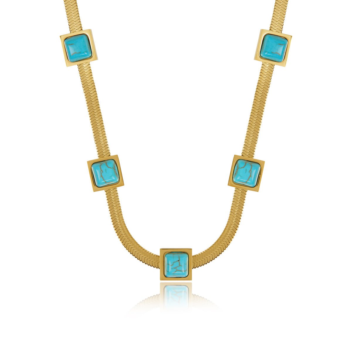Necklace Mesh Aqua Stone 18K Gold Plated