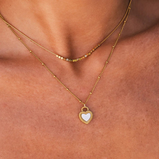 Mixes Heart Marbled Necklace 18K Gold Plated