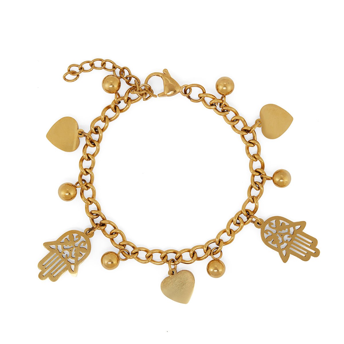 Bracelet Links Heart and Hamsa Pendant 18K Gold Plated