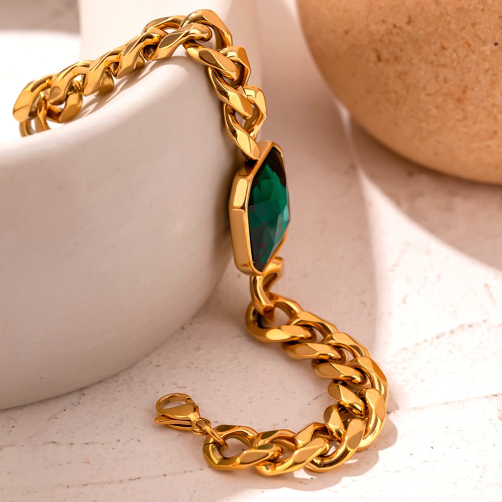 Rich Emerald Green Stone Bracelet 18K Gold Plated