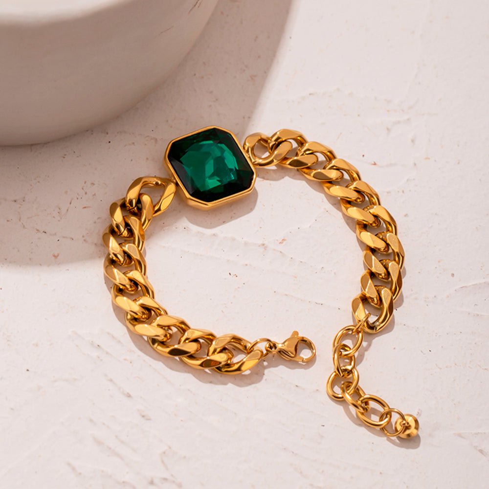Rich Emerald Green Stone Bracelet 18K Gold Plated